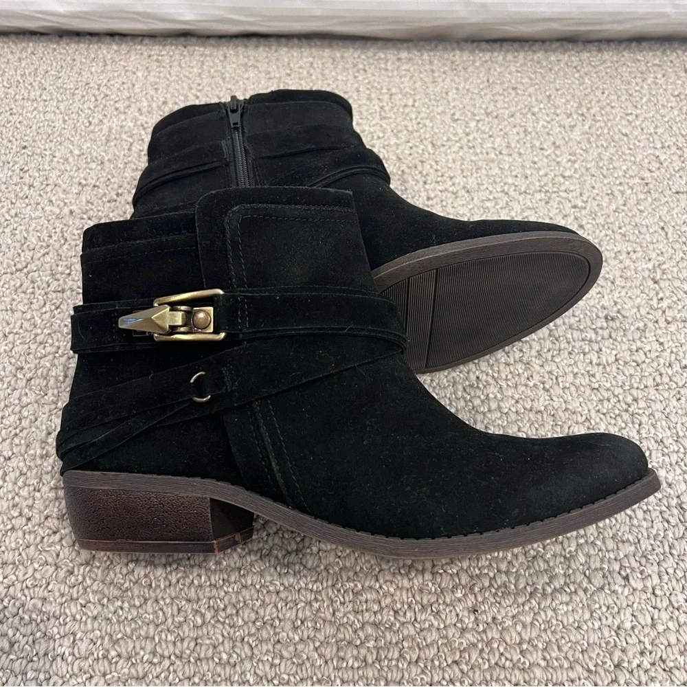 Fergalicious By Fergie Midas Black Women’s Ankle Boots Size 7.5 M New Side Zip,